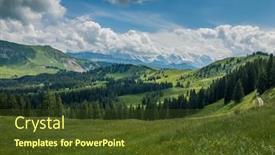  Presentation with clear sunny day rural landscape - Presentation design consisting of typical-summer-mountains-switzerland-landscape background and a tawny brown colored foreground