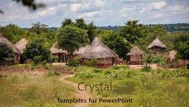  Presentation with village - Cool new slide deck with hardship - typical traditional african village backdrop and a gold colored foreground