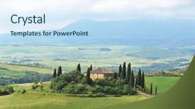  Presentation with dark blue moonlight landscape - Amazing PPT theme having typical tuscan landscape italy backdrop and a sky blue colored foreground