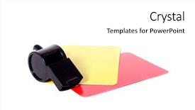  Presentation with referee - Colorful slides enhanced with typical utensils of a referee all on white background backdrop and a white colored foreground