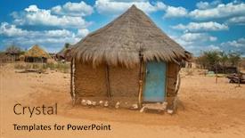  Presentation with village - Presentation theme having typical-village-with-rondavel-thatched background and a gold colored foreground