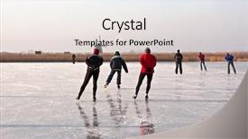  Presentation with ice frozen - PPT theme consisting of typically dutch ice skating on a frozen lake with view on a windmill on a cold winterday background and a lemonade colored foreground