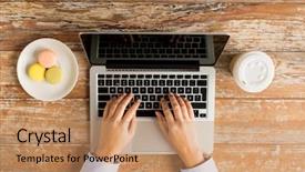  Presentation with technology education - Slide deck consisting of typing - business education people and technology background and a coral colored foreground