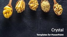  Presentation with pasta - Slide deck having typing - different pasta types in wooden background and a wine colored foreground