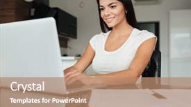  Presentation with laptop - Cool new PPT theme with typing by laptop and analyzing backdrop and a coral colored foreground