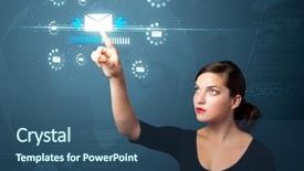  Presentation with modern - Cool new slides with typing email - businesswoman pressing messaging type backdrop and a ocean colored foreground