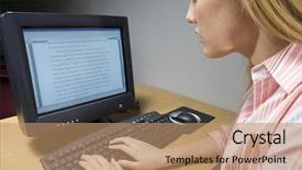  Presentation with computer - Beautiful PPT layouts featuring typing email - female student working backdrop and a coral colored foreground