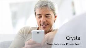  Presentation with text message - Slide set featuring typing old people - attractive man sending text message background and a light gray colored foreground