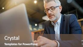  Presentation with computer cartography - PPT theme enhanced with typing old people - businessman working on computer background and a violet colored foreground