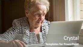  Presentation with elderly woman in nursing - Presentation theme consisting of typing old people - elderly woman sitting background and a gray colored foreground