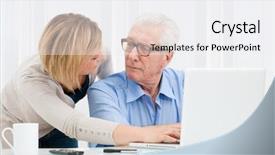  Presentation with grandfather - Colorful PPT layouts enhanced with typing old people - granddaughter helping her grandfather backdrop and a white colored foreground