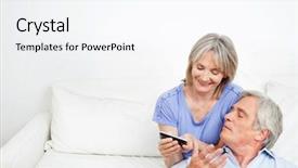  Presentation with senior couple - Amazing slides having typing old people - happy senior couple at home backdrop and a sky blue colored foreground