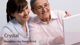  Presentation with old people - PPT layouts consisting of typing old people - portrait of young embracing smiling background and a soft green colored foreground