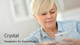  Presentation with smartphone - Theme enhanced with typing old people - senior woman sending message background and a light gray colored foreground