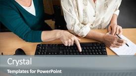  Presentation with writing notes - PPT theme having typing old people - senior woman using computer while background and a  colored foreground