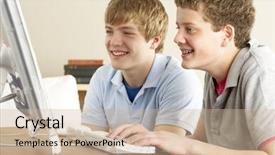  Presentation with home schoolng teens - Presentation theme consisting of typing old people - two teenage boys on computer background and a  colored foreground