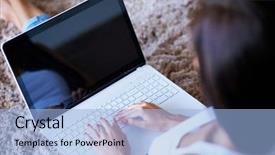  Presentation with low angle view of hockey - Beautiful PPT theme featuring typing on a laptop computer backdrop and a light blue colored foreground