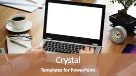  Presentation with laptop blank screen - PPT theme enhanced with typing on a laptop computer background and a coral colored foreground