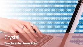 Presentation with binary - Audience pleasing PPT layouts consisting of typing on laptop with binary backdrop and a coral colored foreground