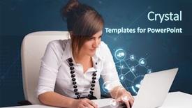  Presentation with lady - Beautiful slides featuring typing on laptop with social backdrop and a ocean colored foreground