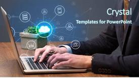  Presentation with cloud technology - Cool new slide deck with typing with cloud technology system backdrop and a ocean colored foreground