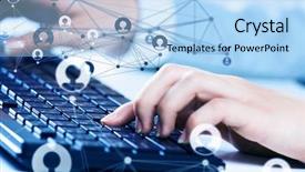  Presentation with social media platforms - Slide set featuring typist - social connection and networking mixed background and a  colored foreground