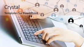  Presentation with social media - Slide deck featuring typist - social connection and networking mixed background and a  colored foreground