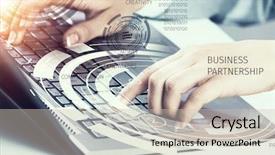  Presentation with media kit - PPT theme with typist - woman typing on keyboard mixed background and a  colored foreground