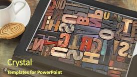  Presentation with cup coffee - Presentation theme enhanced with typography concept - alphabet abstract in vintage letterpress wood type on a digital tablet screen with a cup of coffee background and a tawny brown colored foreground