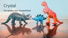  Presentation with dinosaur - Slide deck enhanced with tyrannosaurus - three dinosaur toys background and a sky blue colored foreground