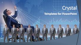  Presentation with staff - Audience pleasing slide set consisting of tyrant - boss employee manipulating his staff backdrop and a teal colored foreground