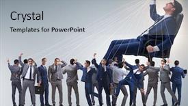  Presentation with staff - Audience pleasing slides consisting of tyrant - boss employee manipulating his staff backdrop and a light gray colored foreground