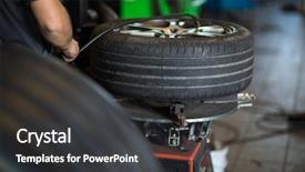  Presentation with auto industry - Audience pleasing presentation design consisting of tyre change - wheel balancing backdrop and a dark gray colored foreground