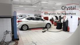  Presentation with car design - Colorful PPT theme enhanced with tyre design - car in workshop of modern backdrop and a light gray colored foreground