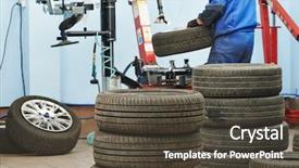  Presentation with automobile - Slides enhanced with tyre fitting machine during tire background and a tawny brown colored foreground