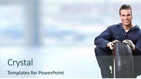  Presentation with tyre - Slide deck featuring tyre industry - car mechanic with tire background and a sky blue colored foreground