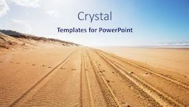  Presentation with tyre - Slide deck having tyre-tracks-on-sandy-beach background and a sky blue colored foreground