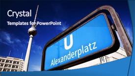  Presentation with television workshops - Colorful presentation enhanced with u - u-bahn alexanderplatz sign and television backdrop and a navy blue colored foreground