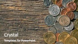  Presentation with old books on a wooden - Colorful presentation theme enhanced with u s coins on old backdrop and a tawny brown colored foreground