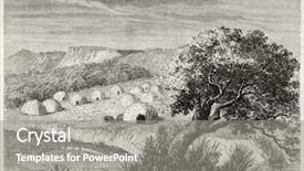  Presentation with war history - Colorful PPT theme enhanced with u s history - old illustration of kiowa village backdrop and a gray colored foreground