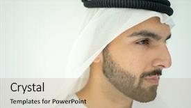  Presentation with uae - Beautiful slides featuring uae clothing - arabian man profile backdrop and a coral colored foreground
