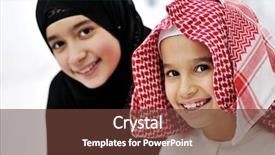  Presentation with arabic patterns - PPT theme enhanced with uae clothing - arabic muslim brother and sister background and a tawny brown colored foreground