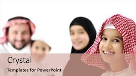  Presentation with uae - Theme consisting of uae clothing - happy family background and a coral colored foreground