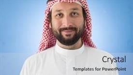  Presentation with college education happy smiling - Colorful slides enhanced with uae clothing - happy muslim man smiling backdrop and a light gray colored foreground