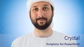  Presentation with uae - Presentation theme having uae clothing - muslim man in islamic clothes background and a sky blue colored foreground