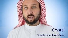  Presentation with unhappy - Slide set having uae clothing - unhappy and bored muslim young background and a sky blue colored foreground