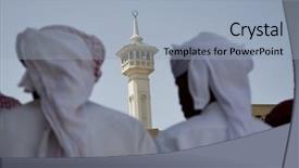  Presentation with uae - Colorful theme enhanced with uae dubai group of traditionally dressed muslim men perform a song for visitors to the bastakia backdrop and a light blue colored foreground