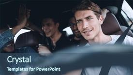  Presentation with road trip - Slide set featuring uber - group of people inside background and a ocean colored foreground