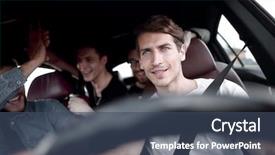  Presentation with road trip - PPT theme with uber - group of people inside background and a ocean colored foreground