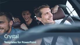  Presentation with road trip - PPT theme with uber - group of people inside background and a ocean colored foreground